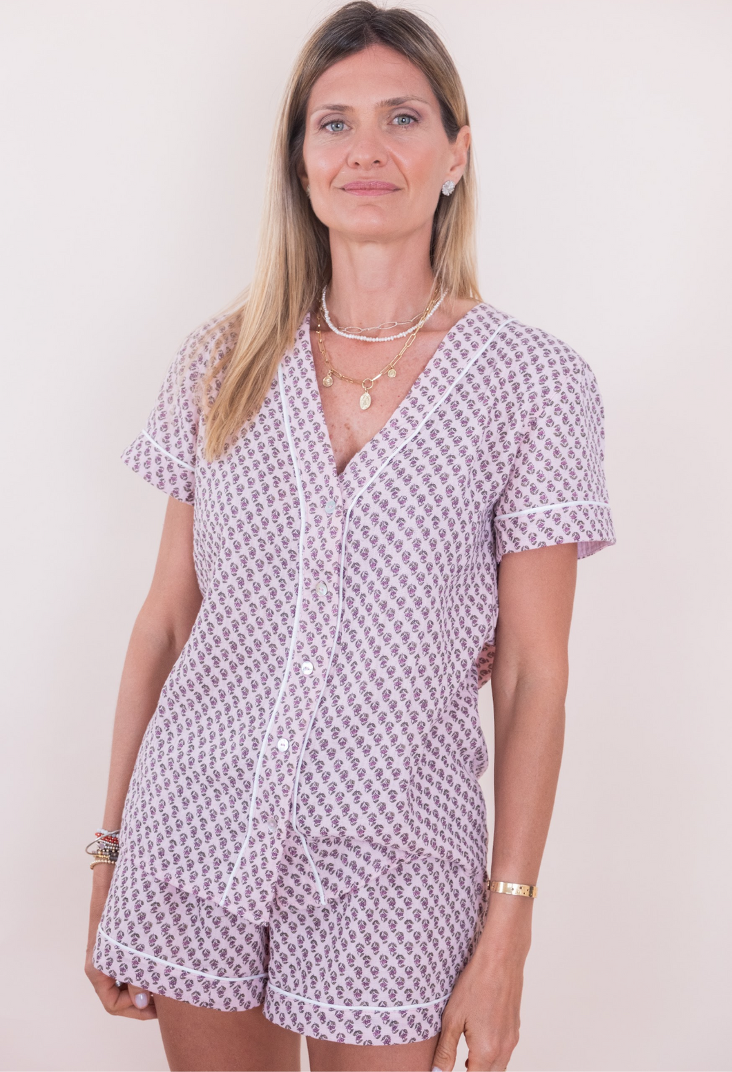 Pijama muselina estampada rosa