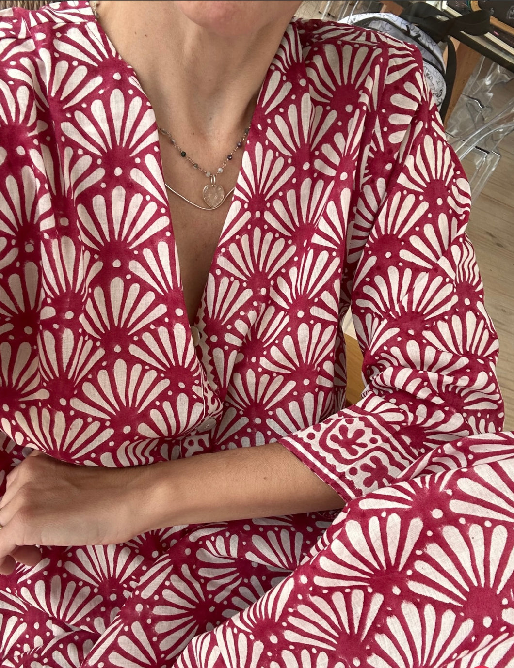 Túnica abanicos roja de mujer