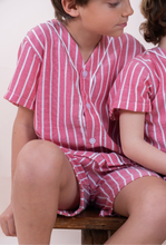 Cargar imagen en el visor de la galería, Pijama lino rayado rojo y blanco de varón
