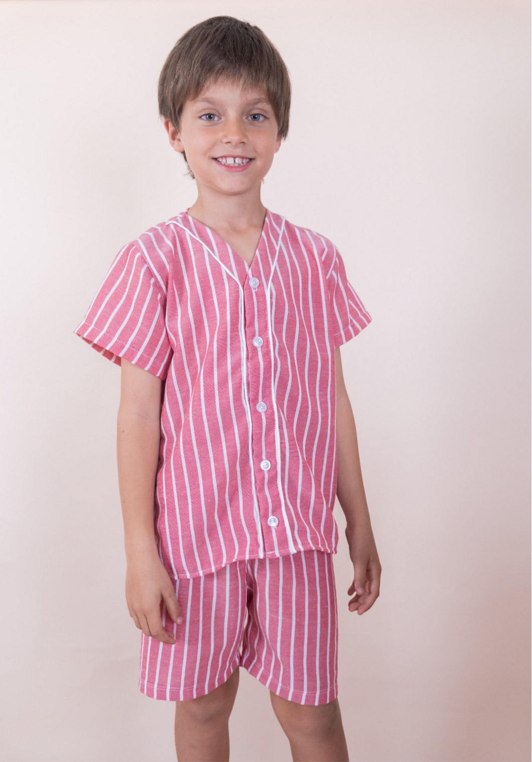 Pijama lino rayado rojo y blanco de varón