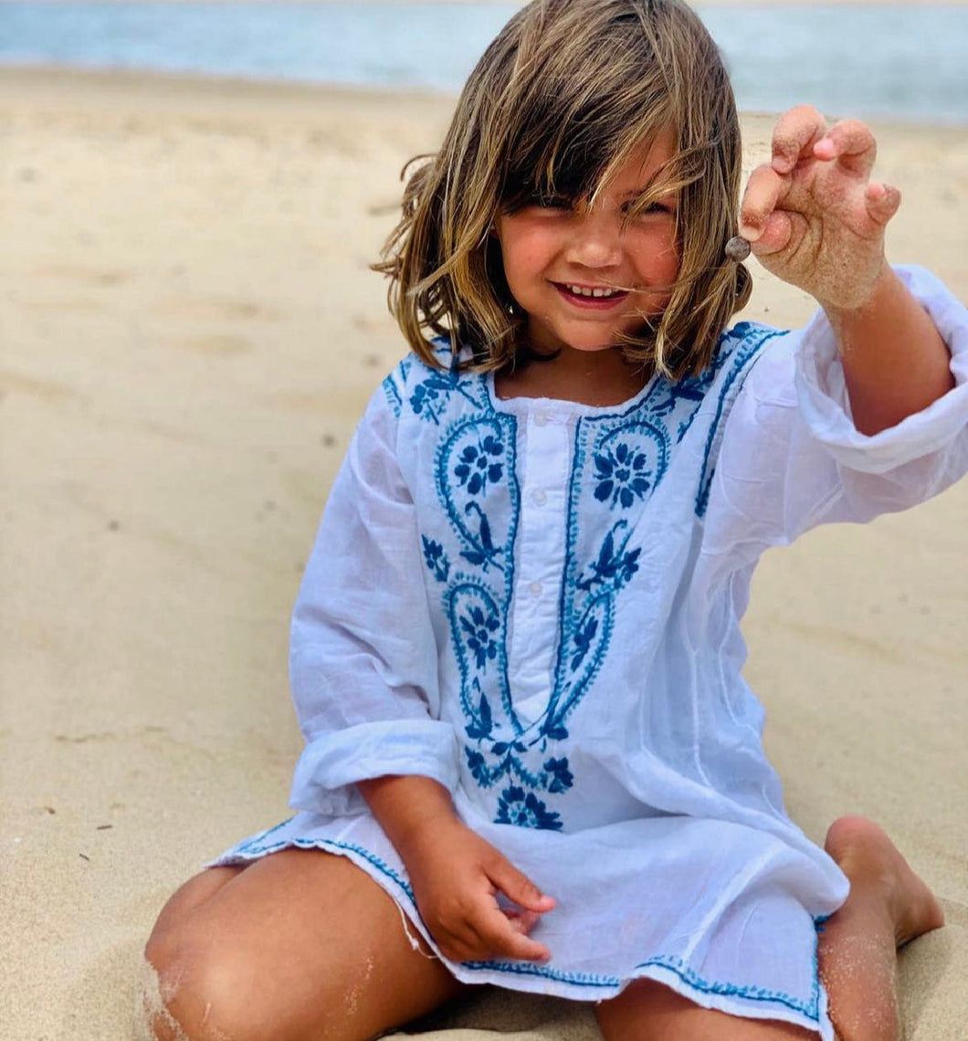 Túnica bordada de niña- Azul